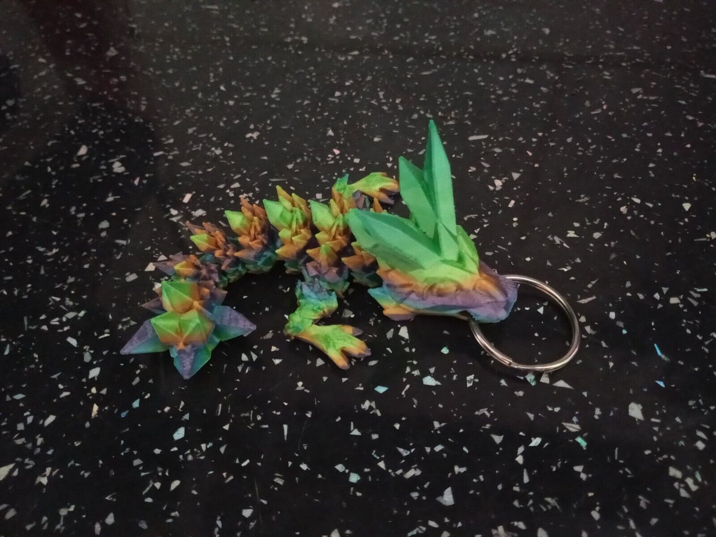 Crystal dragon Key Chain, 3d printed articulated dragon, cinderwing3d.