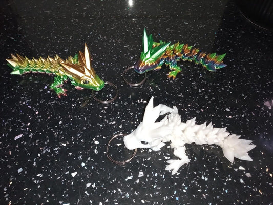 Crystal dragon Key Chain, 3d printed articulated dragon, cinderwing3d.