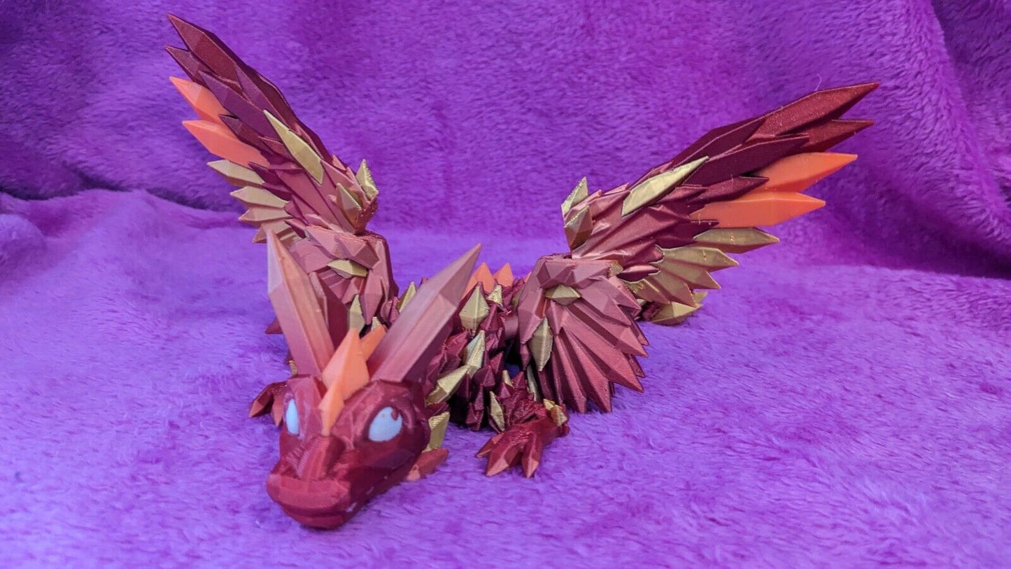 Baby Crystal Winged dragon, Custom colours articulated dragon, cinderwing3d